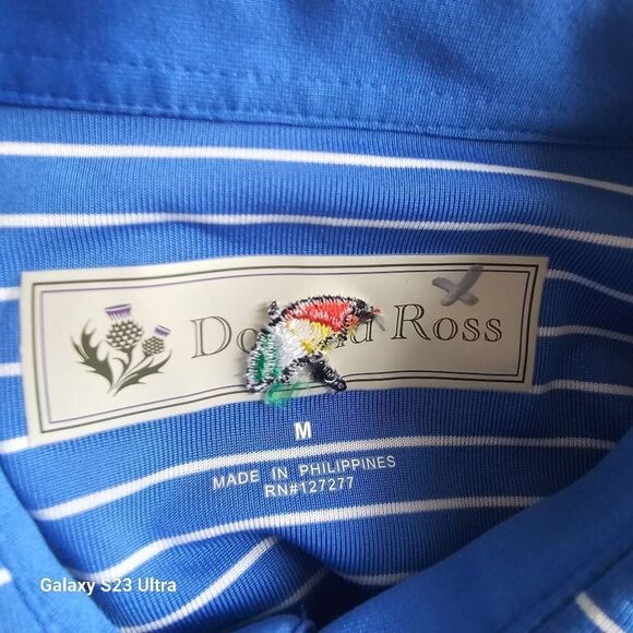 Donald Ross mens Sz M blue white striped golf polo shirt logo print - Picture 7 of 8